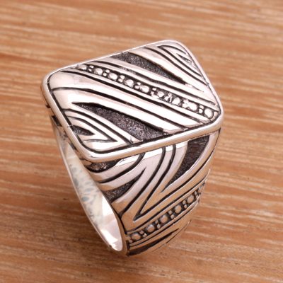 Mens sterling silver ring, Energy Path