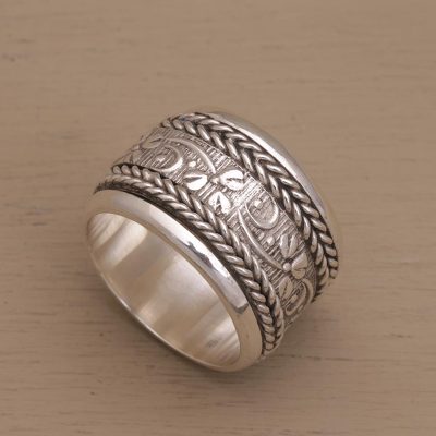 Sterling silver spinner ring, Floral Focus