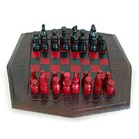 Wood and leather chess set,