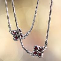 Garnet flower long necklace,