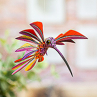 Alebrije sculpture, 'Purple Hummingbird' - Oaxacan Hummingbird Sculpture