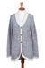 100% alpaca cardigan, 'Textured Andes' - Alpaca Wool Cardigan Prussian Blue Antique White from Peru thumbail