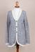 100% alpaca cardigan, 'Textured Andes' - Alpaca Wool Cardigan Prussian Blue Antique White from Peru (image 2b) thumbail