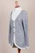 100% alpaca cardigan, 'Textured Andes' - Alpaca Wool Cardigan Prussian Blue Antique White from Peru (image 2c) thumbail