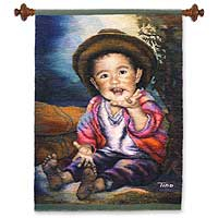 Wool tapestry, 'Give Me Five!' - Wool tapestry