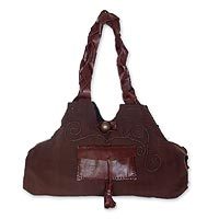 Cotton handbag with leather trim,