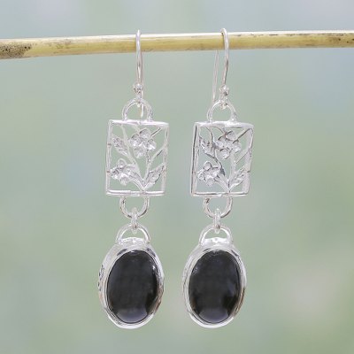 Onyx flower earrings, Summer Night
