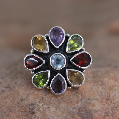 Amethyst and garnet flower ring, Floral Glamour