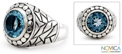 Mens sterling silver ring, Blue Ocean