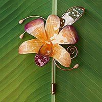 Natural orchid gold-plated stickpin,