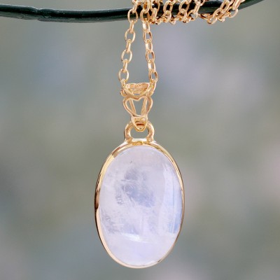 Gold vermeil rainbow moonstone pendant necklace, Misty Moonlight