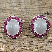 Ruby and moonstone button earrings,