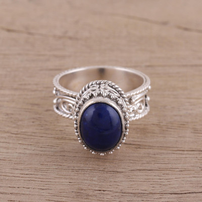 Lapis lazuli single stone ring, Delicate Blue