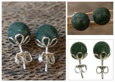 Dark green jade stud earrings, Ancient Wonder