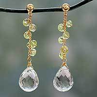 Gold vermeil prasiolite and peridot dangle earrings,