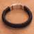 Men's leather braided wristband bracelet, 'Jagaraga Swirl' - Men's Sterling Silver and Braided Black Leather Bracelet (image 2b) thumbail