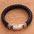 Men's leather braided wristband bracelet, 'Jagaraga Swirl' - Men's Sterling Silver and Braided Black Leather Bracelet (image 2c) thumbail