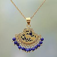 Gold plated lapis lazuli pendant necklace,