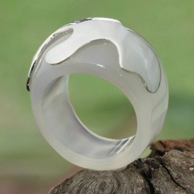 Agate domed ring, Symbol of Hope in White