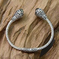 Gold-accented prasiolite cuff bracelet,