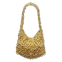 Soda pop-top purse, 'Mini-Shimmery Gold' - Unique Recycled Aluminum Flap Handbag from Brazil