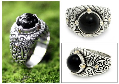 Mens gold accent onyx ring, Sorcerer
