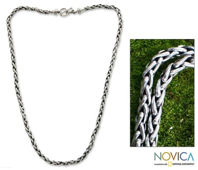 Mens sterling silver chain necklace, Sea Fern