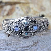 Onyx and moonstone cuff bracelet,