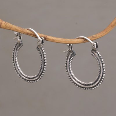 Sterling silver hoop earrings, On Rotation (1 inch)