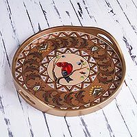Reverse painted glass tray,