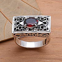 Garnet filigree ring, 'Royal Coronation' - Sterling Silver and Garnet Ring