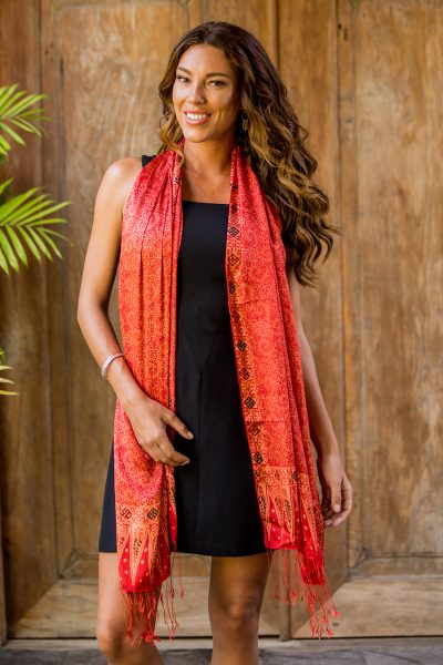 Silk batik shawl, Romantic Sunset