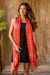 Silk batik shawl, 'Romantic Sunset' - Balinese Hand-Stamped Batik Orange Silk Shawl thumbail