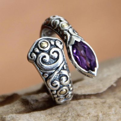 Amethyst wrap ring, Budding Lily