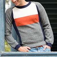 Men's 100% alpaca sweater, 'Gray Color Block' - Men's Gray White Orange Alpaca Wool Sweater