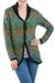 100% alpaca cardigan, 'Green Diamonds' - 100% Alpaca Wool Cardigan with Buttons from Peru thumbail