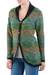 100% alpaca cardigan, 'Green Diamonds' - 100% Alpaca Wool Cardigan with Buttons from Peru (image 2b) thumbail