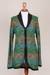 100% alpaca cardigan, 'Green Diamonds' - 100% Alpaca Wool Cardigan with Buttons from Peru (image 2d) thumbail
