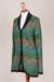 100% alpaca cardigan, 'Green Diamonds' - 100% Alpaca Wool Cardigan with Buttons from Peru (image 2e) thumbail