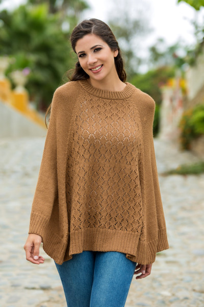 Alpaca blend poncho, Andes in Brown