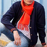 Men's alpaca and wool sweater jacket, 'Varsity Navy' - Andes Men's Dark Blue Alpaca Blend Sweater Jacket
