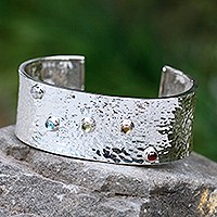 Blue topaz and garnet cuff bracelet,