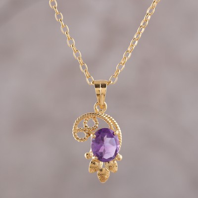 Gold plated amethyst pendant necklace, Glistening Lilac