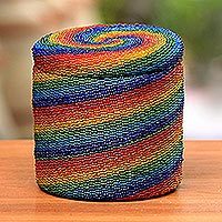 Beaded rattan basket,