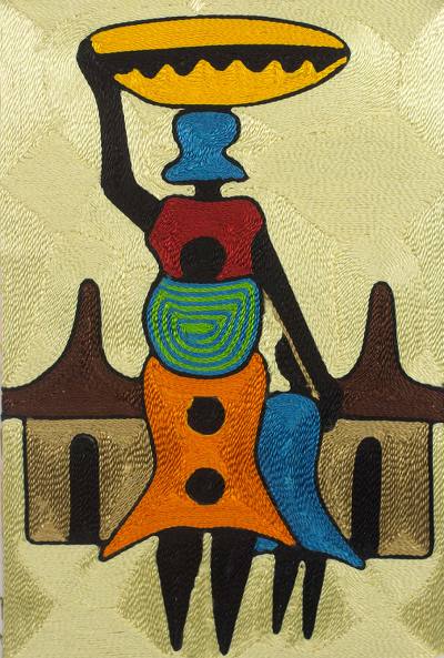 Threadwork art, Village Scene