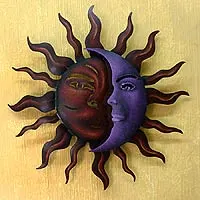Steel wall art, 'Romantic Duality' - Sun and Moon Steel Wall Art