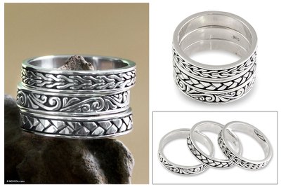 Mens sterling silver stacking rings, Three Principles (set of 3)