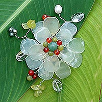 Prehnite and serpentine brooch pin, 'Lime Blossom' - Prehnite and Serpentine Brooch Pin