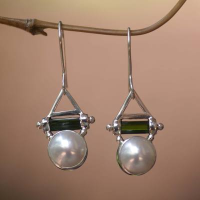 Cultured pearl and tourmaline dangle earrings, Lifes Joy