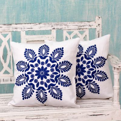 Cotton cushion covers, Blue Delhi Splendor (pair)